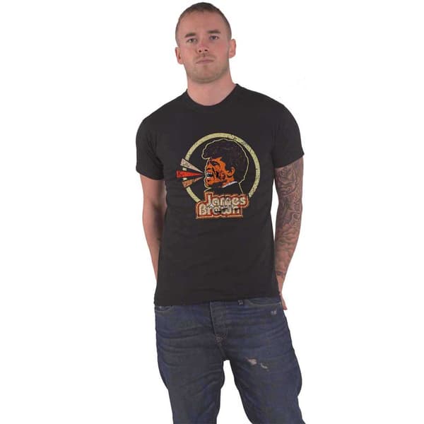 James Brown T Shirt Circle and Logo Official Unisex Black