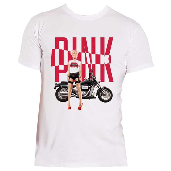 Pink T Shirt Motorbike Logo Official Unisex White