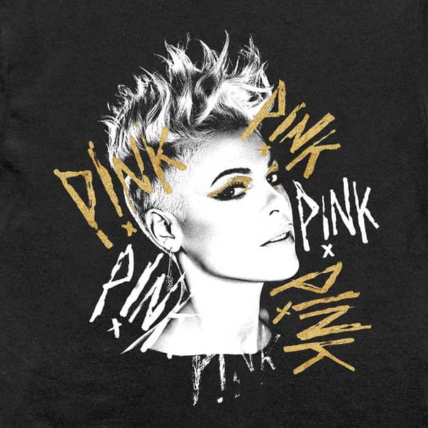 Pink T Shirt Ladies Gold Metalic Paint Logo T shirt