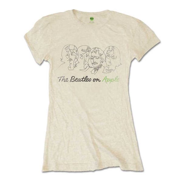 The Beatles T Shirt Outline Faces on Apple Official Womens Skinny Fit Sand