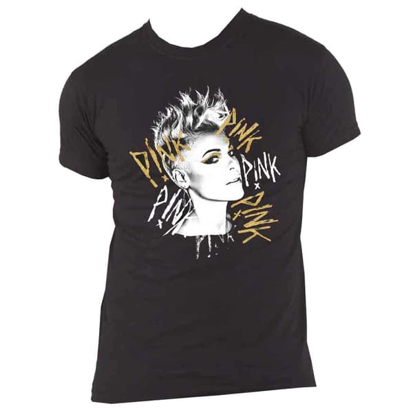 Pink T Shirt Ladies Gold Metalic Paint Logo T shirt