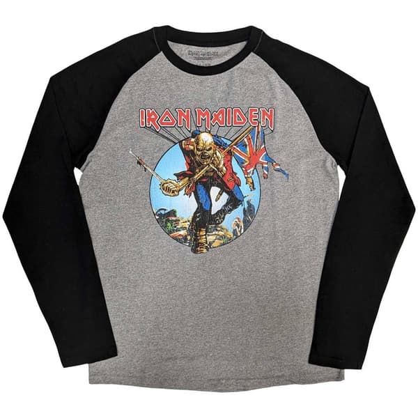 Iron Maiden Unisex Raglan T-Shirt: Trooper Burst (Small)