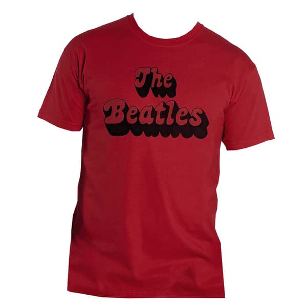 The Beatles T Shirt Text Band Logo Shadow Official Unisex Red