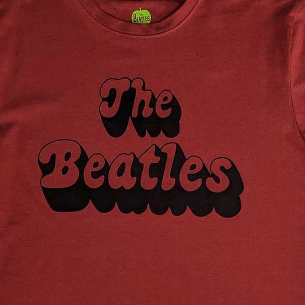 The Beatles T Shirt Text Band Logo Shadow Official Unisex Red