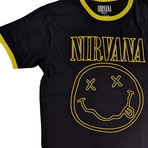 Nirvana Ringer T Shirt Outline Grunge Face Official Unisex Black