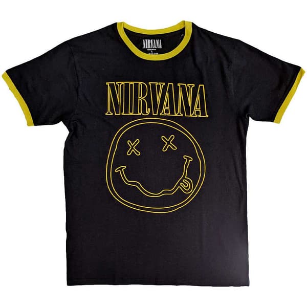 Nirvana Ringer T Shirt Outline Grunge Face Official Unisex Black Black XXL
