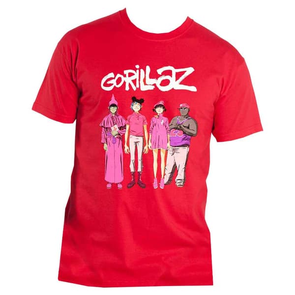 Gorillaz T Shirt Cracker Island Standing Group Official Mens Red
