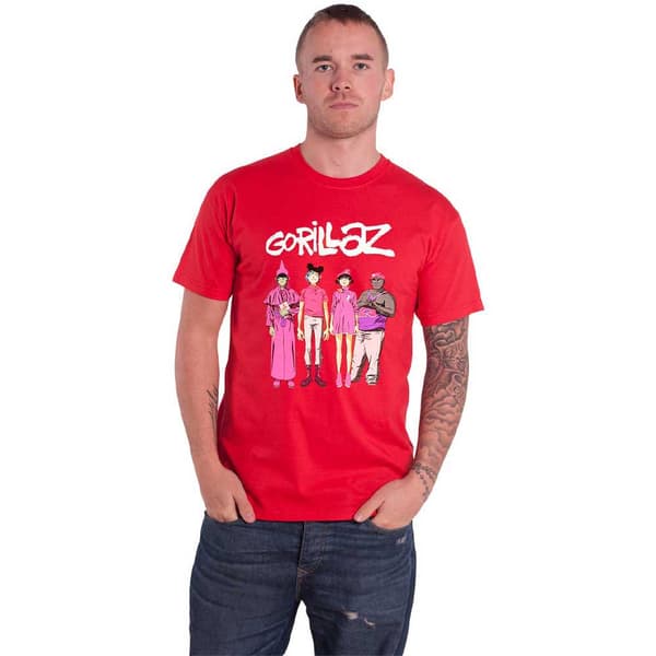 Gorillaz T Shirt Cracker Island Standing Group Official Mens Red