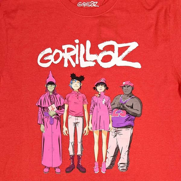 Gorillaz T Shirt Cracker Island Standing Group Official Mens Red