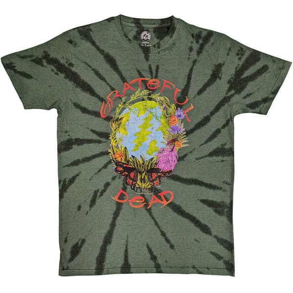 Grateful Dead T Shirt Forest Dead Official Mens Dye Wash Green