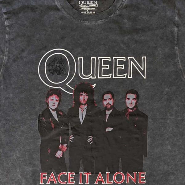 Queen T Shirt Face it Alone Band Official Mens Dye Wash Black