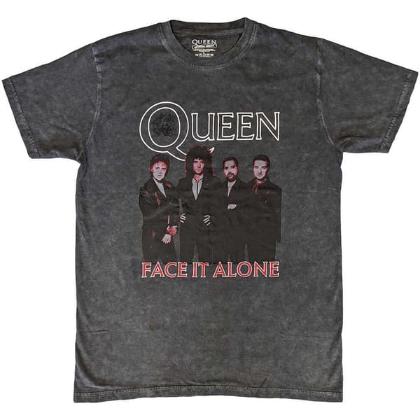 Queen T Shirt Face it Alone Band Official Mens Dye Wash Black