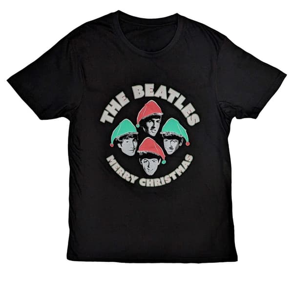 The Beatles Unisex T-Shirt: Xmas Hats (Large)