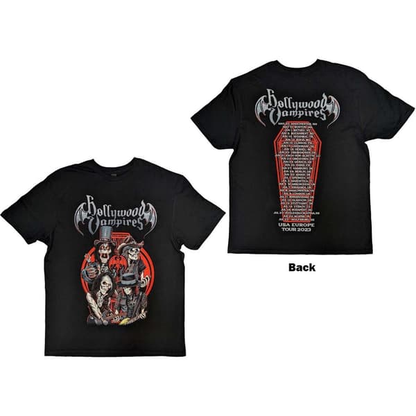 Hollywood Vampires Unisex T-Shirt: Caricatures (Back Print) (Large)