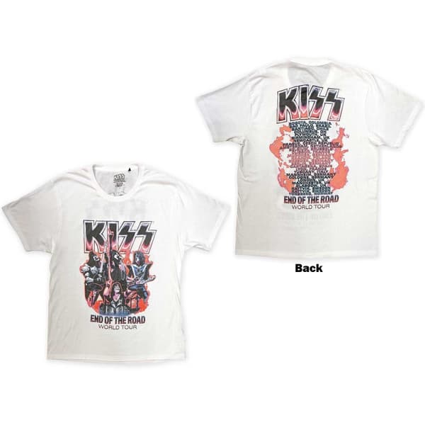 KISS Unisex T-Shirt: End Of The Road Band Playing (Back Print) (X-Large)