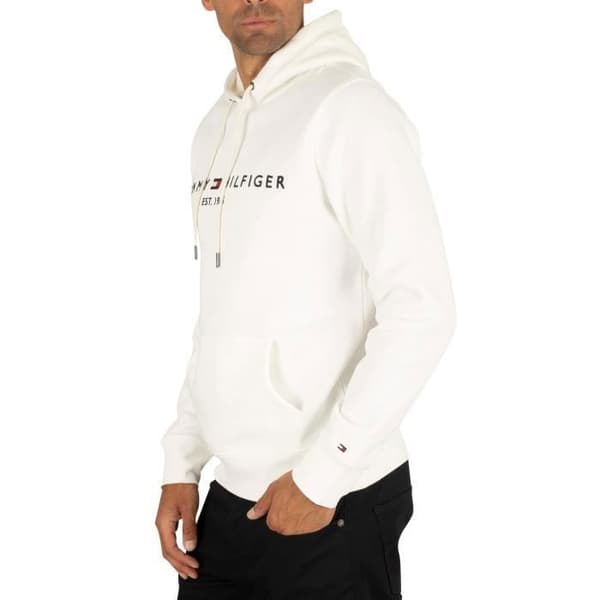 Huvtröja - TOMMY HILFIGER - Vit - Broderad logotyp - Långa ärmar - Snodd i huvan