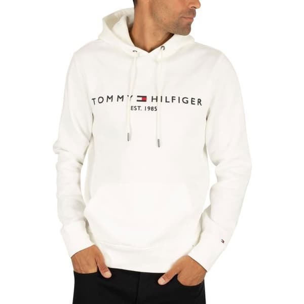 Huvtröja - TOMMY HILFIGER - Vit - Broderad logotyp - Långa ärmar - Snodd i huvan