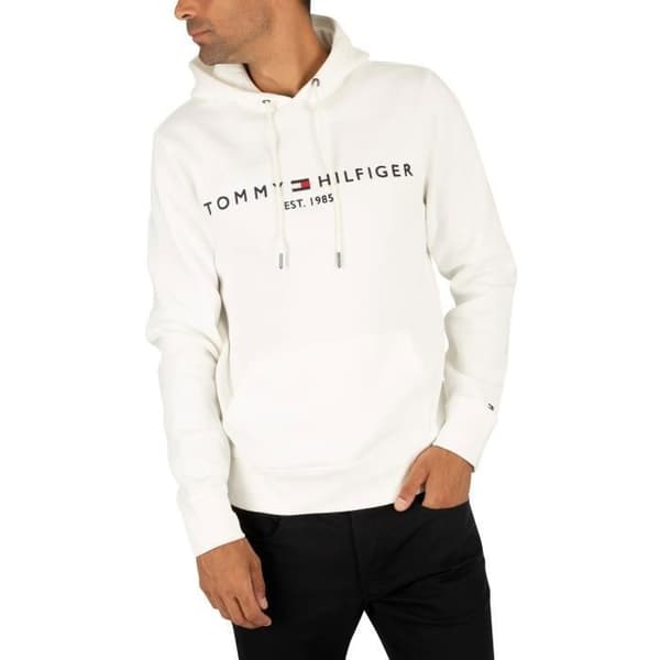 Huvtröja - TOMMY HILFIGER - Vit - Broderad logotyp - Långa ärmar - Snodd i huvan