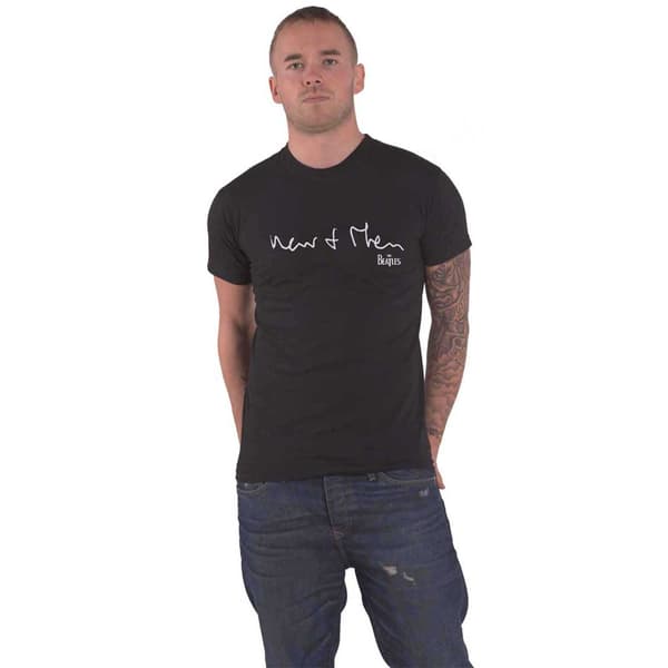 The Beatles T Shirt Now & Then Handwritten Official Mens Black