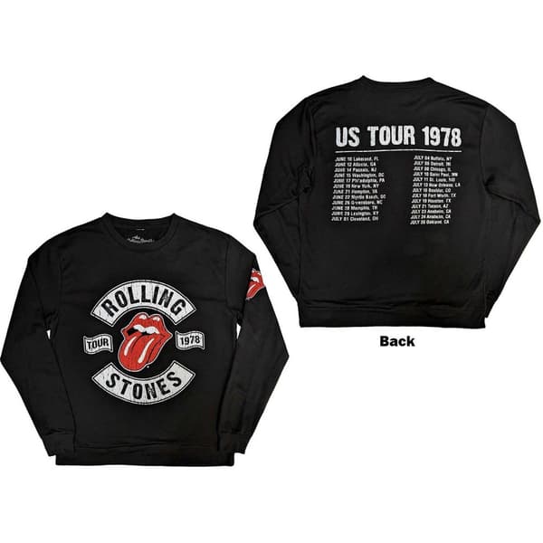 The Rolling Stones Unisex Sweatshirt: US Tour 1978 (Back & Sleeve Print) (Large)