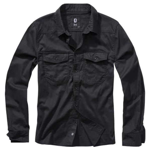 Brandit Lang Ærmet Skjorte Flannel Sort 2XL Mand