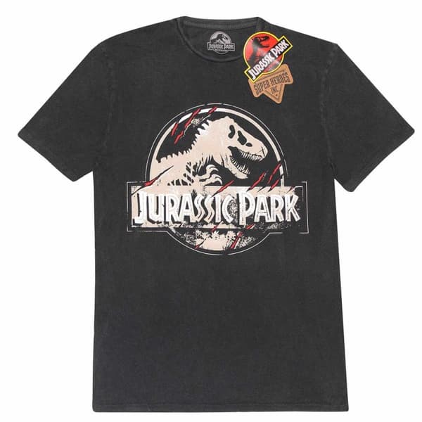 Jurassic Park - Scratched Logo (SuperHeroes Inc. Acid Wash T-Shirt) - Medium