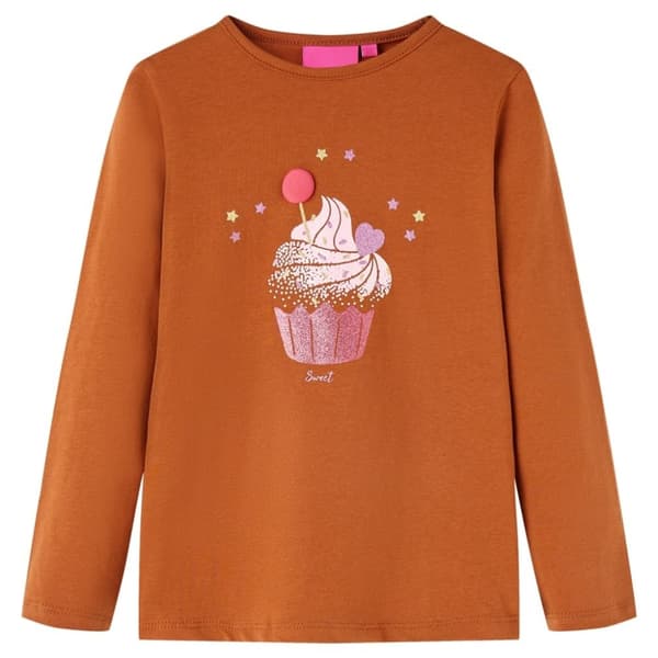 vidaXL Langærmet T-shirt til børn str. 92 cognacfarvet