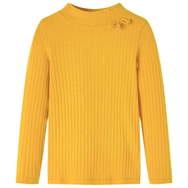 vidaXL T-shirt med långa ärmar för barn ribbstickad mörk ockra 140