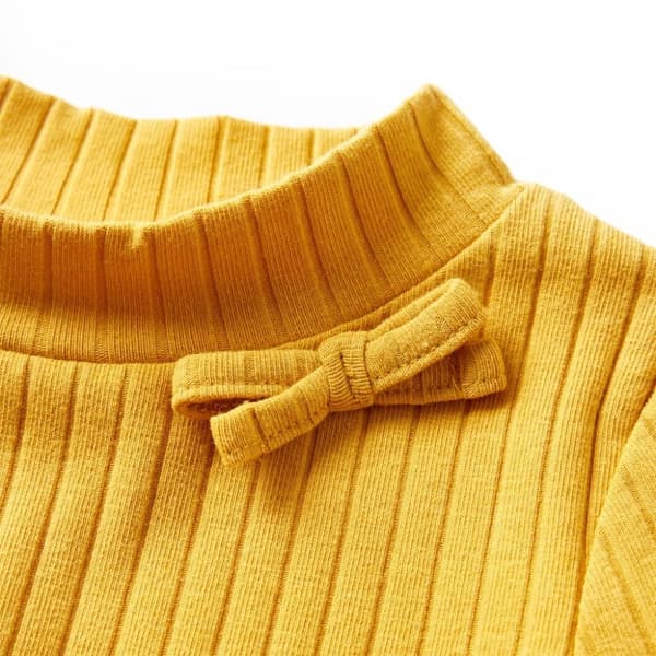 vidaXL T-shirt med långa ärmar för barn ribbstickad mörk ockra 92