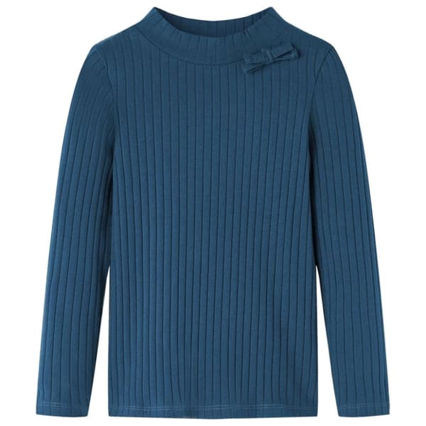 vidaXL T-shirt med långa ärmar för barn ribbstickad marinblå 128