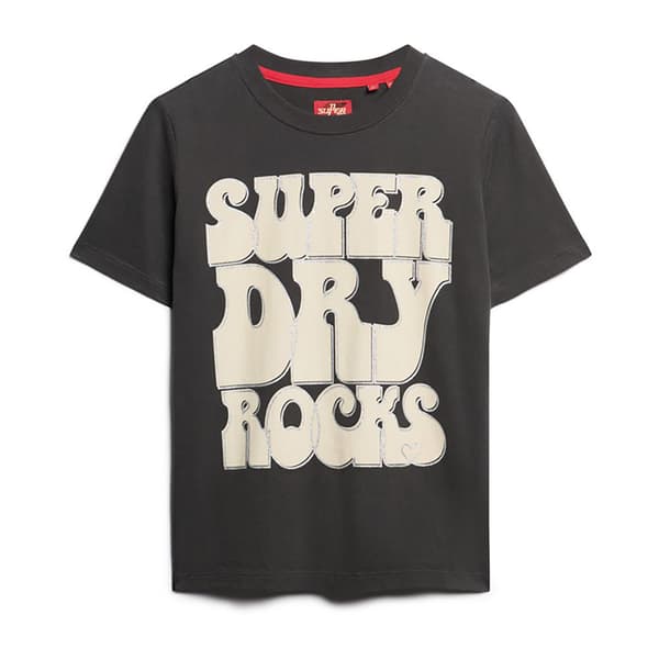 Superdry Kortärmad T-shirt Med Rund Hals 70´s Retro Rock Logo Svart M Kvinna
