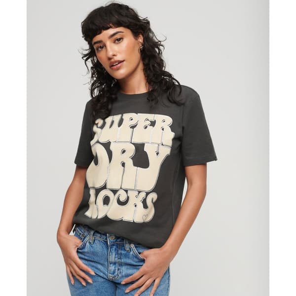 Superdry Kortärmad T-shirt Med Rund Hals 70´s Retro Rock Logo Svart M Kvinna