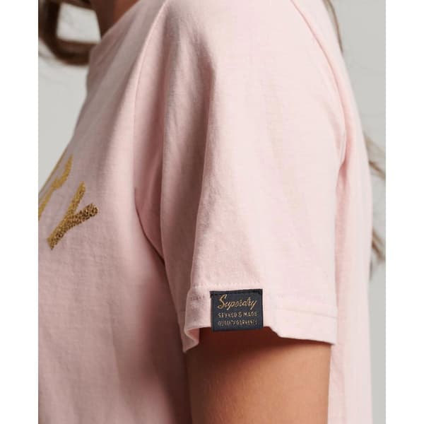 Superdry Kortärmad T-shirt Med Rund Hals Luxe Metallic Logo Rosa XS Kvinna
