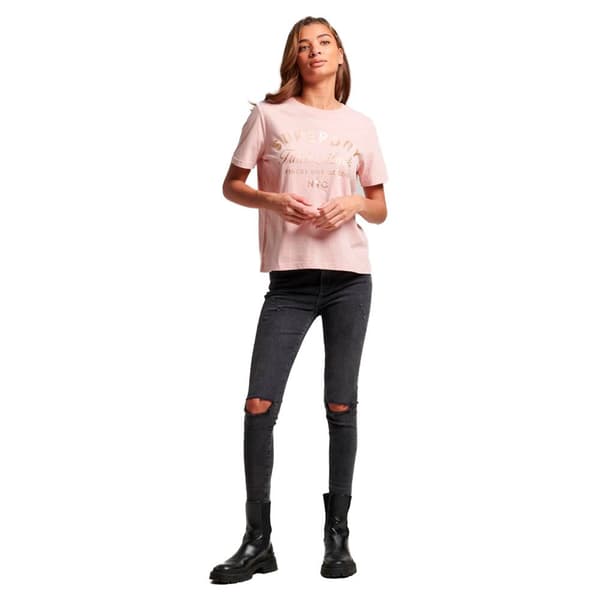 Superdry Kortärmad T-shirt Med Rund Hals Luxe Metallic Logo Rosa XS Kvinna