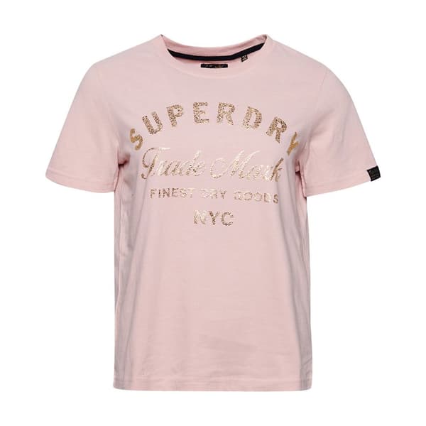Superdry Kortärmad T-shirt Med Rund Hals Luxe Metallic Logo Rosa XS Kvinna