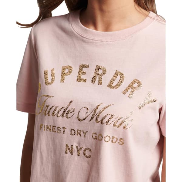 Superdry Kortärmad T-shirt Med Rund Hals Luxe Metallic Logo Rosa XS Kvinna