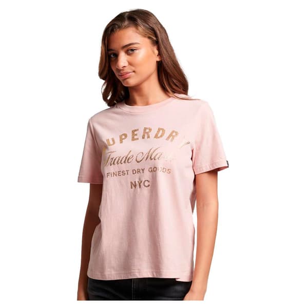 Superdry Kortärmad T-shirt Med Rund Hals Luxe Metallic Logo Rosa XS Kvinna