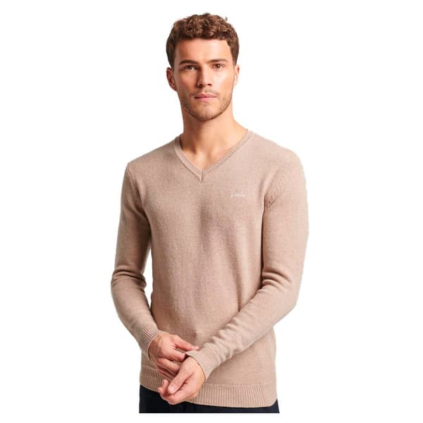 Superdry Kortærmet T-shirt Med Rund Hals Essential Embroidered Knit Beige S Mand