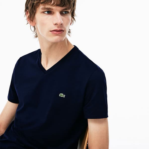 Lacoste Kortærmet T-shirt V-neck Pima Cotton Blå XS Mand