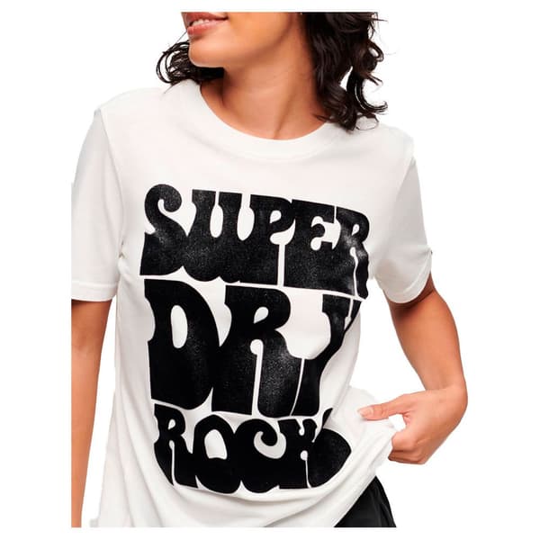 Superdry Kortärmad T-shirt Med Rund Hals 70´s Retro Rock Logo Vit M Kvinna