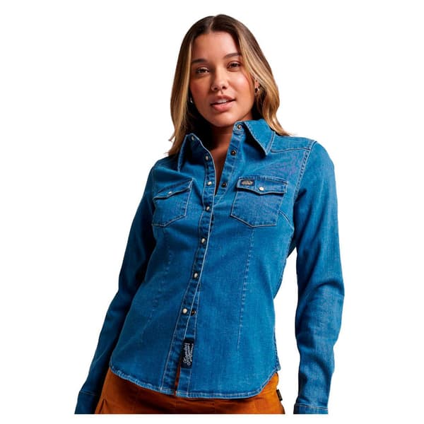 Superdry Långärmad Tröja Denim Western Blå XS Kvinna