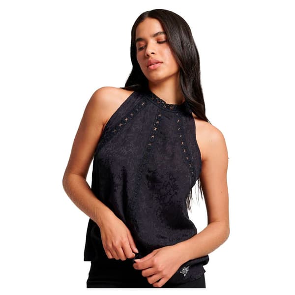 Superdry Ärmlös T-shirt Med Hög Hals Lace Svart S Kvinna