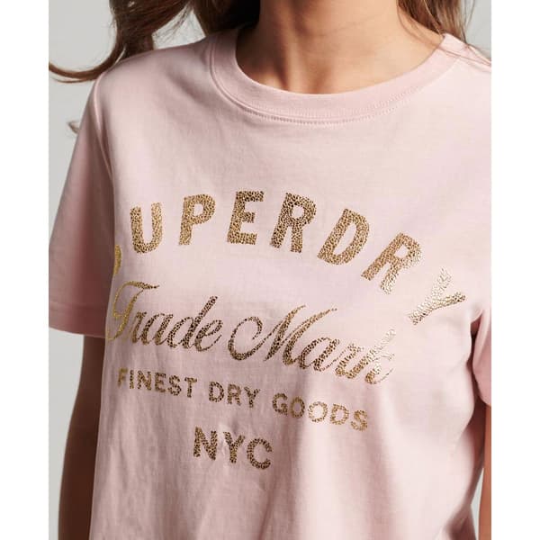 Superdry Kortärmad T-shirt Med Rund Hals Luxe Metallic Logo Rosa S Kvinna