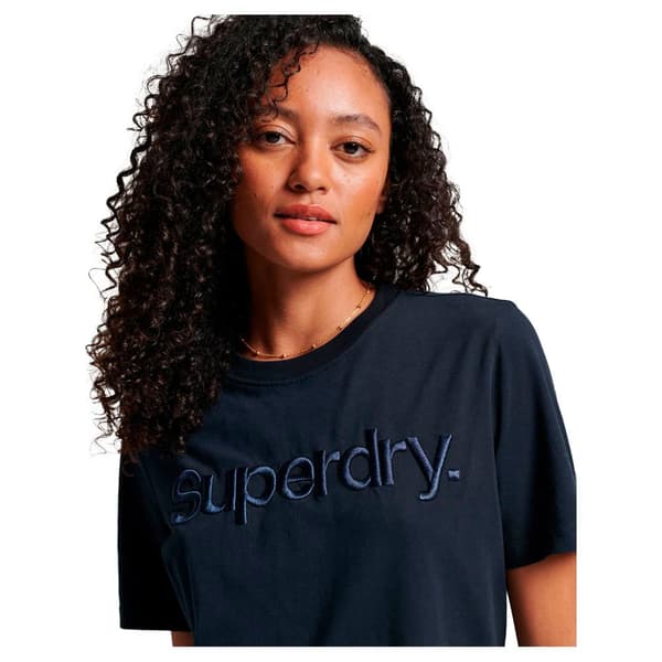 Superdry Lyhythihainen Pyöreä Kaula-aukkoinen T-paita Tonal Embroidered Logo Sininen S Nainen