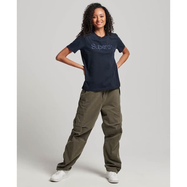 Superdry Lyhythihainen Pyöreä Kaula-aukkoinen T-paita Tonal Embroidered Logo Sininen S Nainen