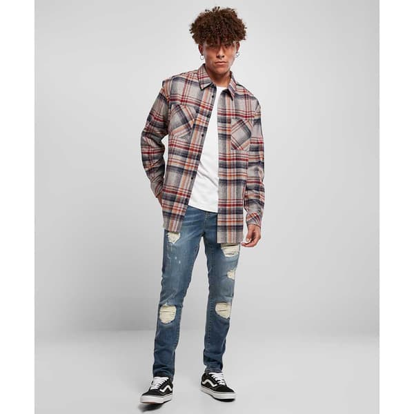 Urban Classics Långärmad Tröja Heavy Curved Oversized Checked Grå M Man