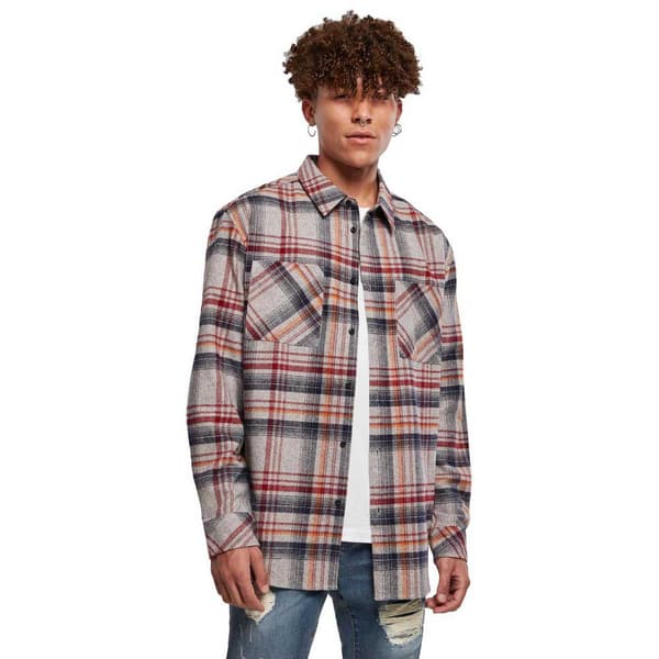 Urban Classics Långärmad Tröja Heavy Curved Oversized Checked Grå M Man