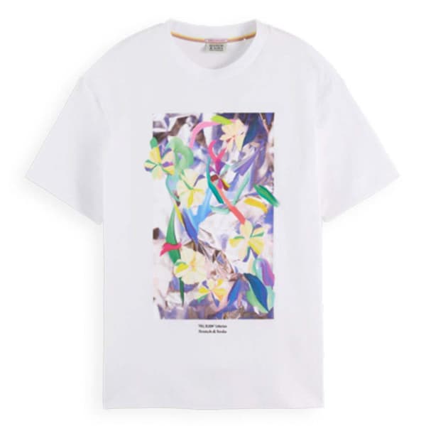 Scotch & Soda Kortärmad T-shirt Digital Flowers Loose Fit Vit S Kvinna