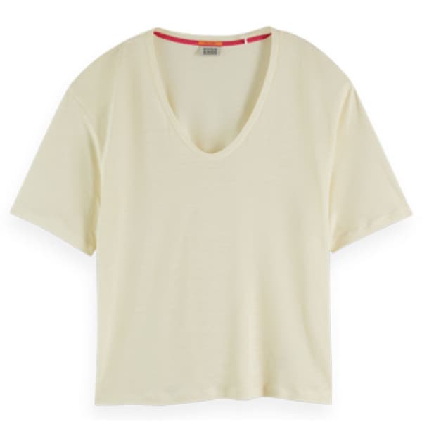 Scotch & Soda Lyhythihainen V-aukkoinen T-paita Soft Beige S Nainen