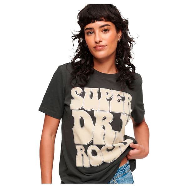 Superdry Kortärmad T-shirt Med Rund Hals 70´s Retro Rock Logo Svart 2XS Kvinna